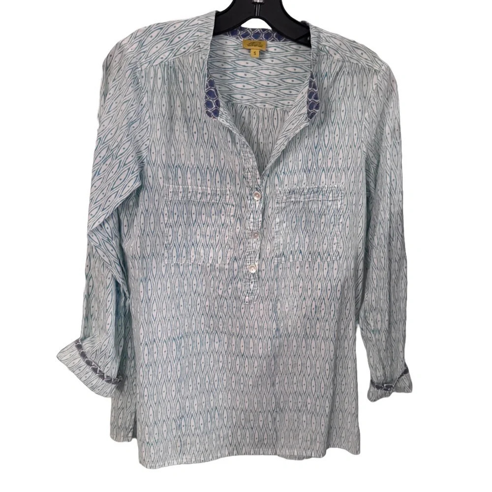 ROBERTA ROLLER RABBIT Women's Button Front Pullover Shirt Sz S Green & White NEW